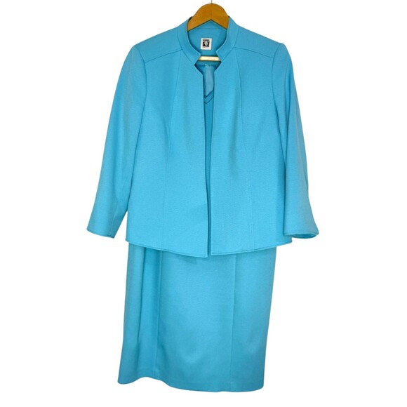 Anne Klein Women’s 2 Piece Suit Aqua Turquoise Blue‎ Jacket and Midi Dress Sz 14 - Picture 1 of 16